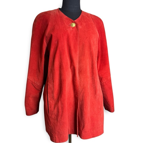 Danier Vibrant Red Vintage Suede Coat Size Medium - Picture 1 of 13